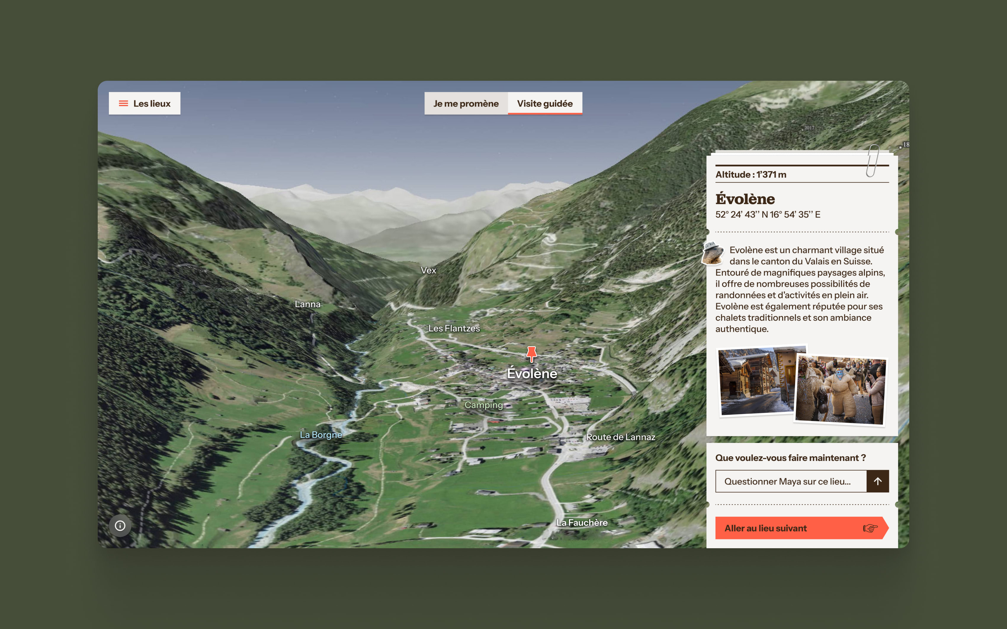 Vue de la carte 3D du site Swizerland Grand Tour.