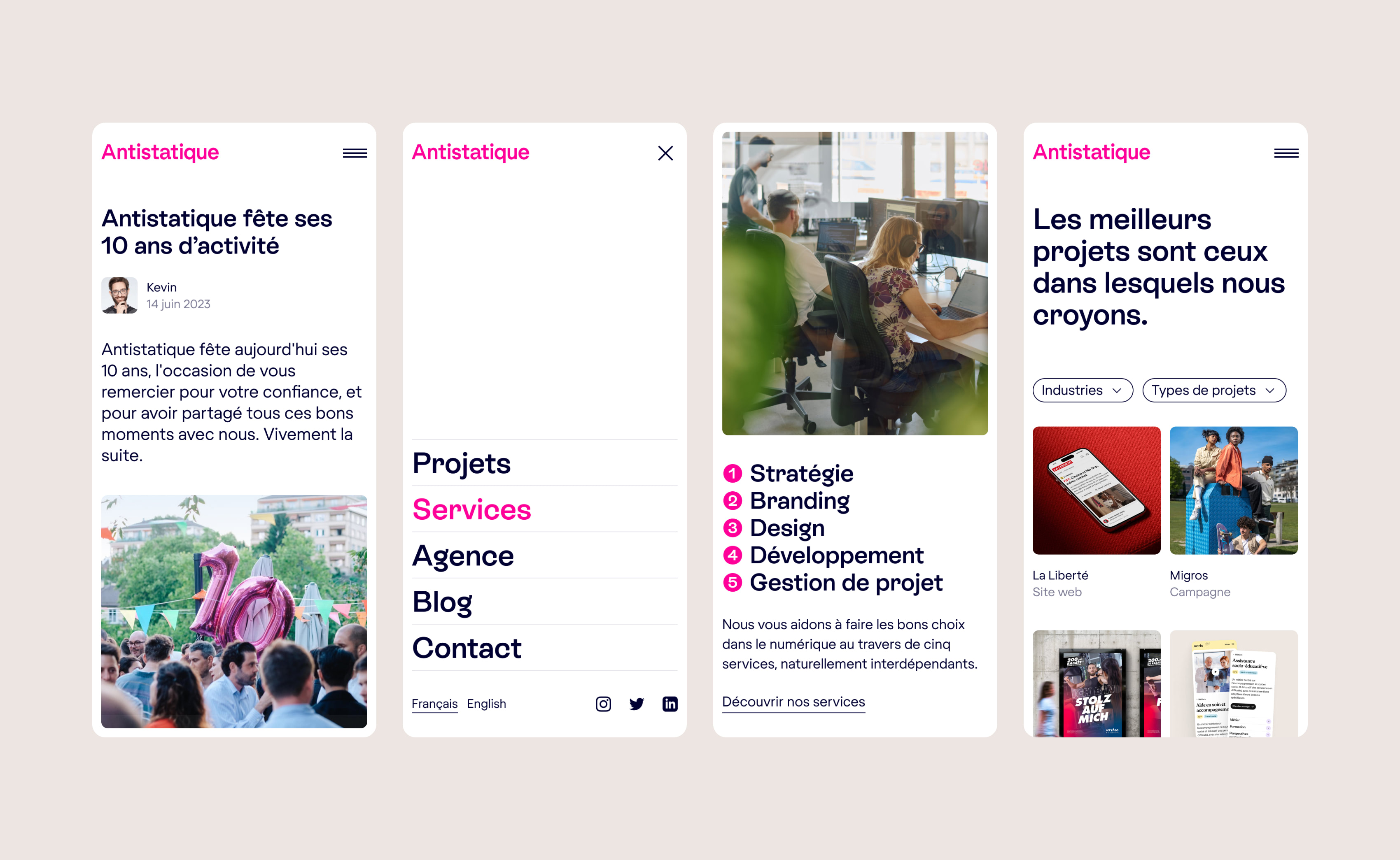 Pages mobile du site d'Antistatique.