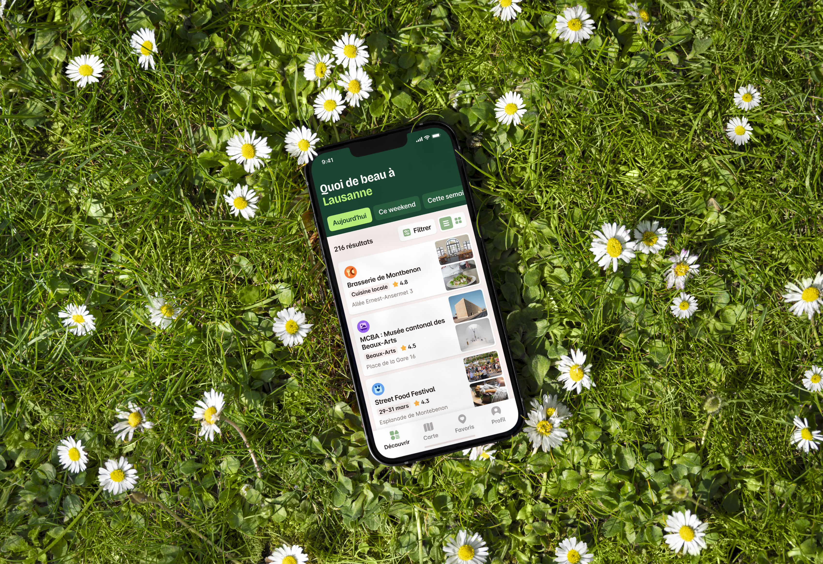 iPhone dans l'herbe avec l'application.