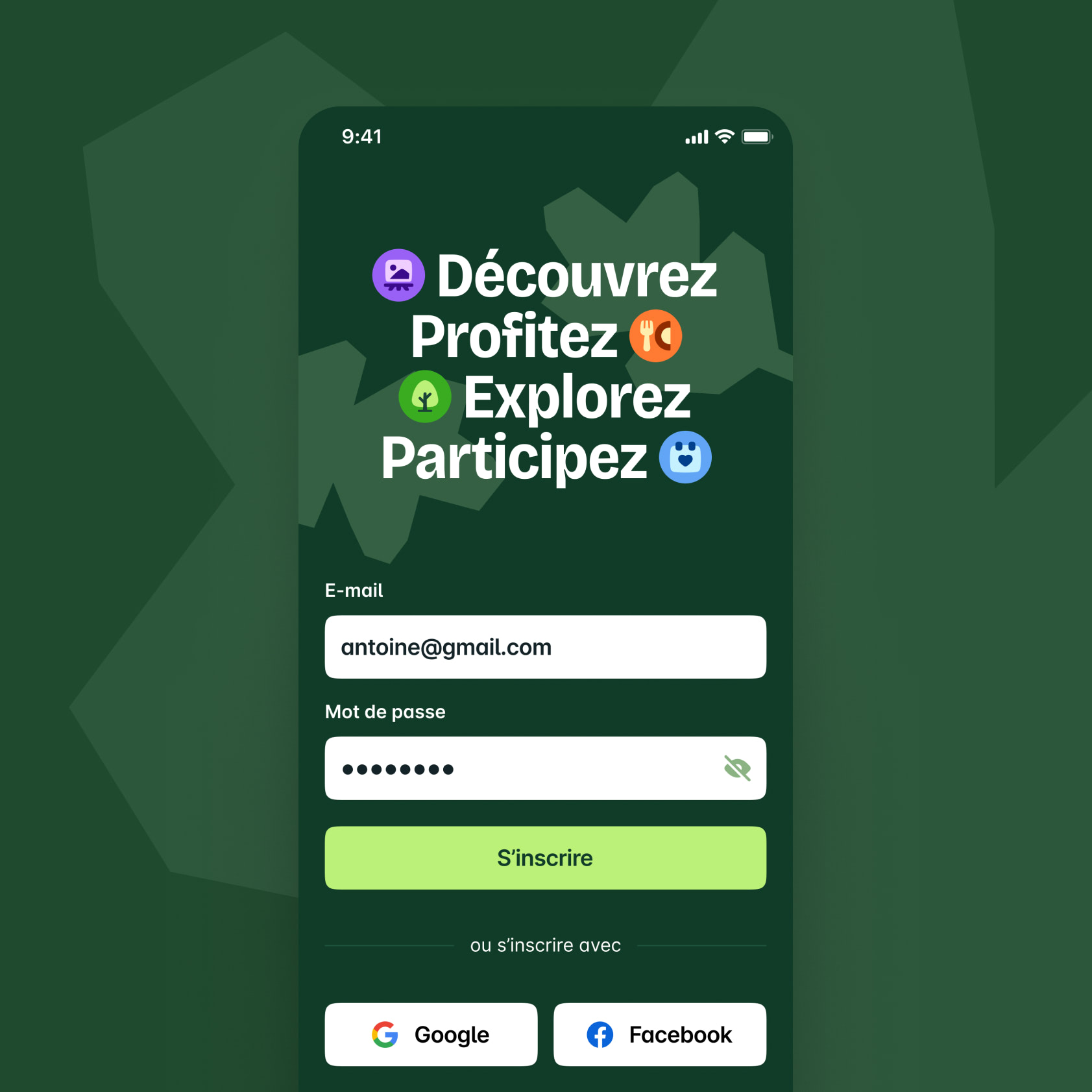 Écran de login de l'application.