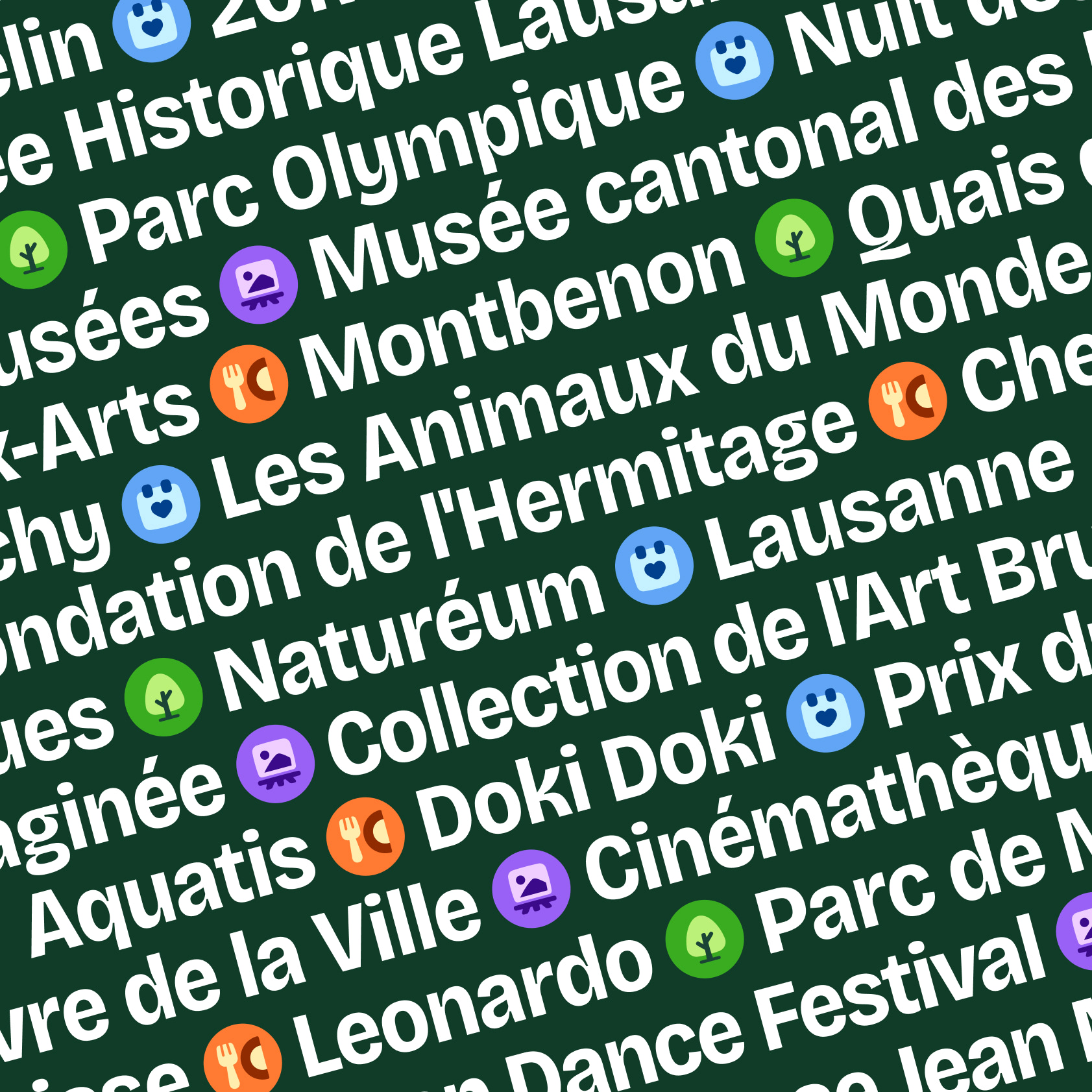 Liste de lieux dans l'application.