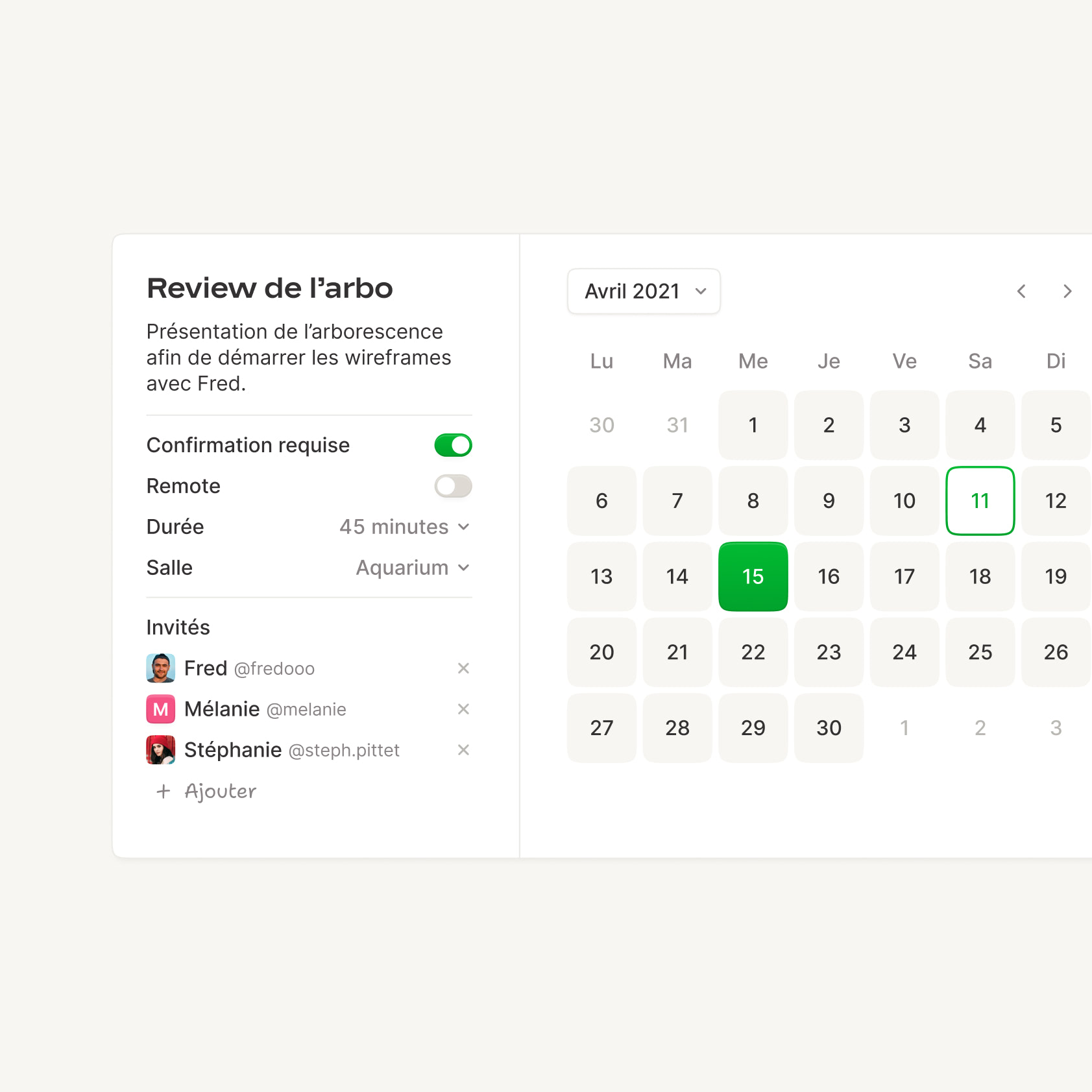 Sélection d'un jour dans un calendrier pour fixer un meeting.