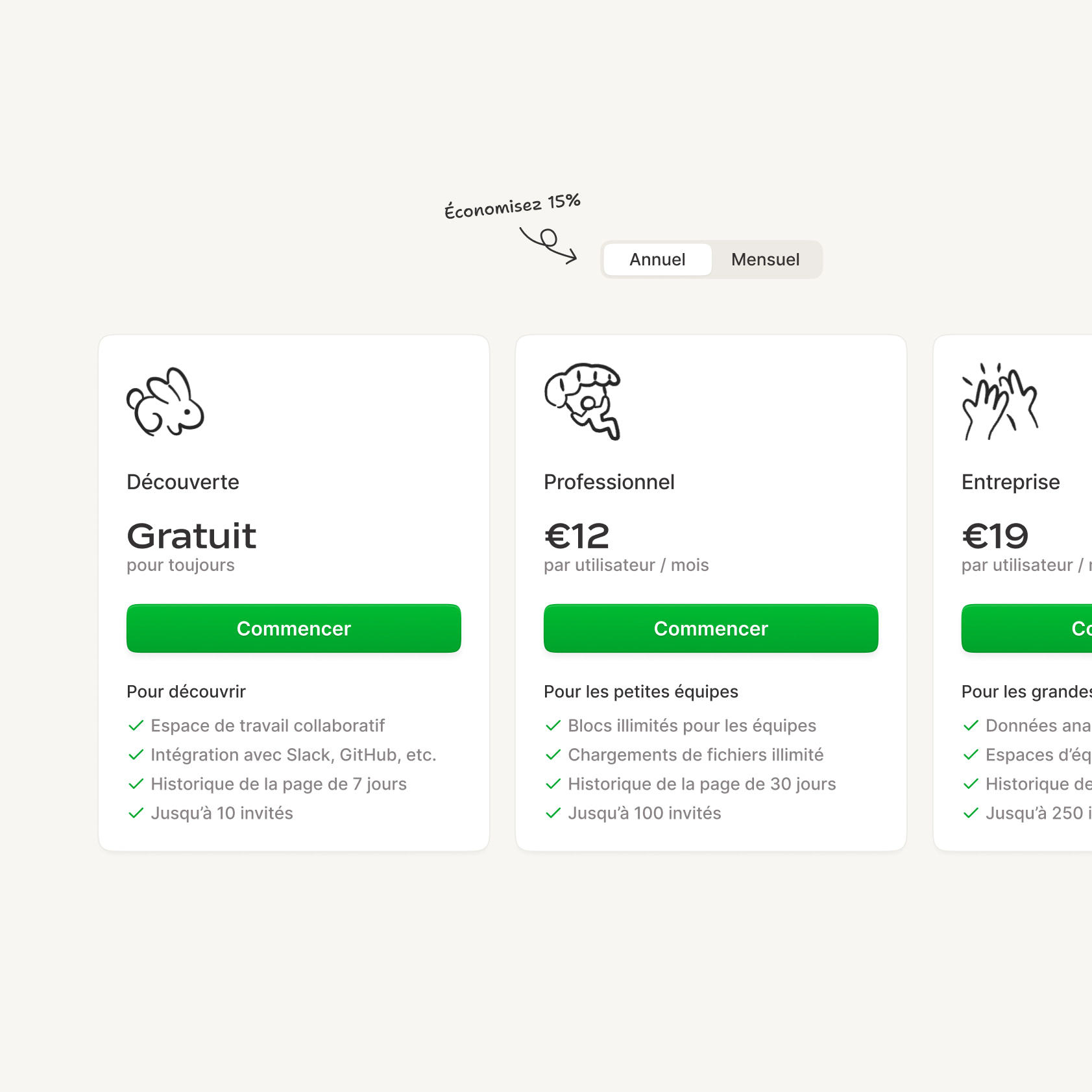 Aperçu des offres (pricing).