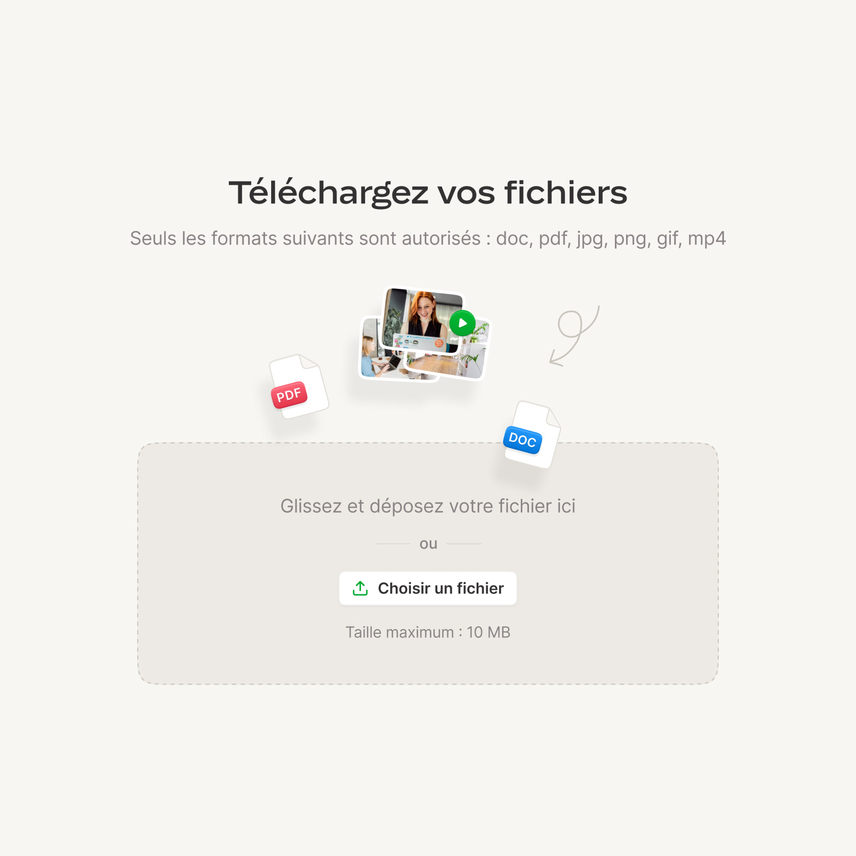 Composant de téléchargement de fichier (empty state).