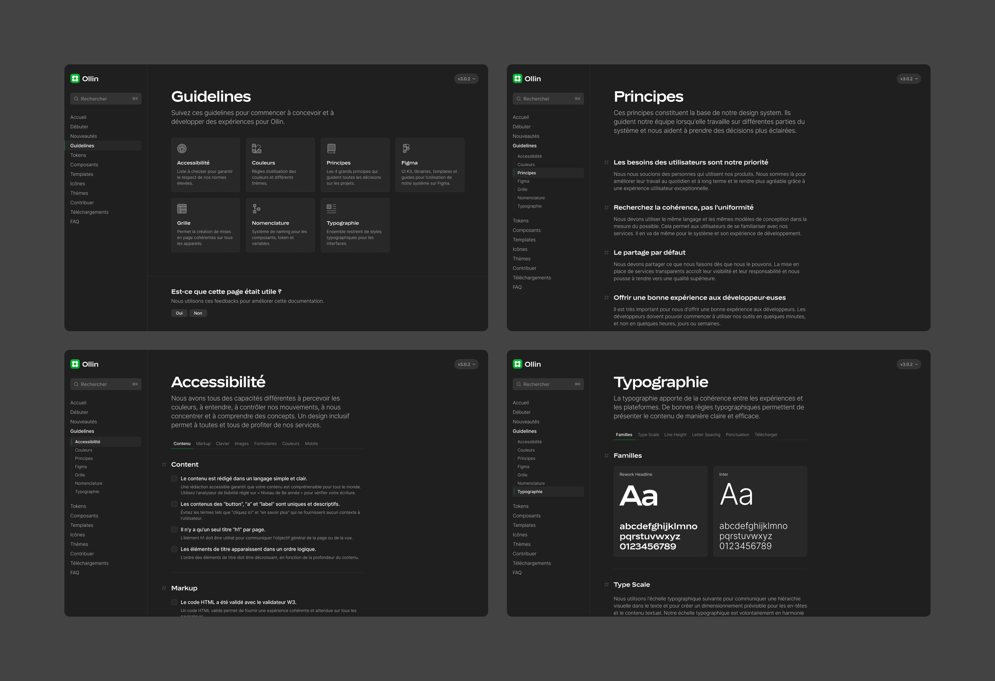 Design System et styleguides du projet.