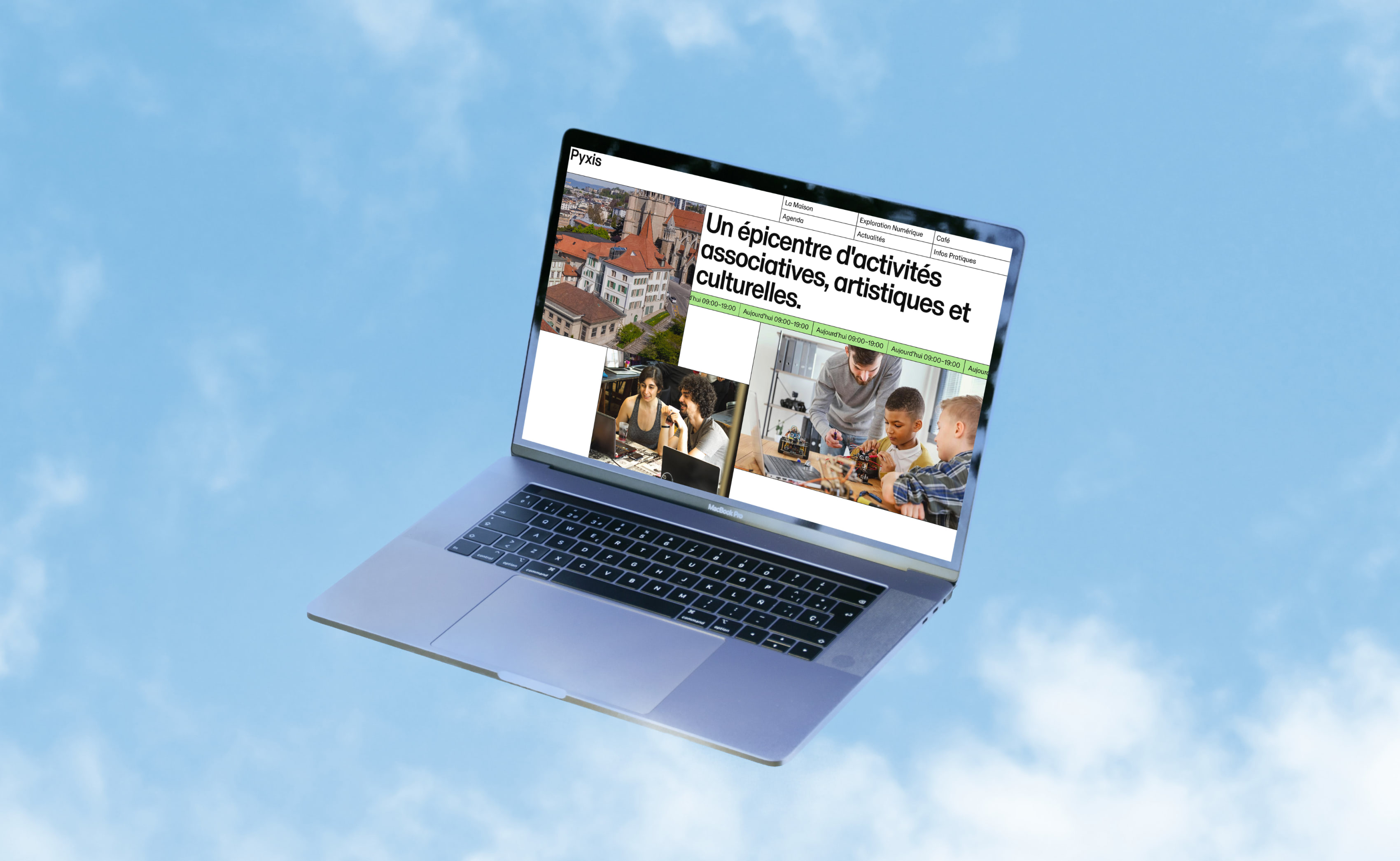 Homepage avec des images plein écran qui défilent.