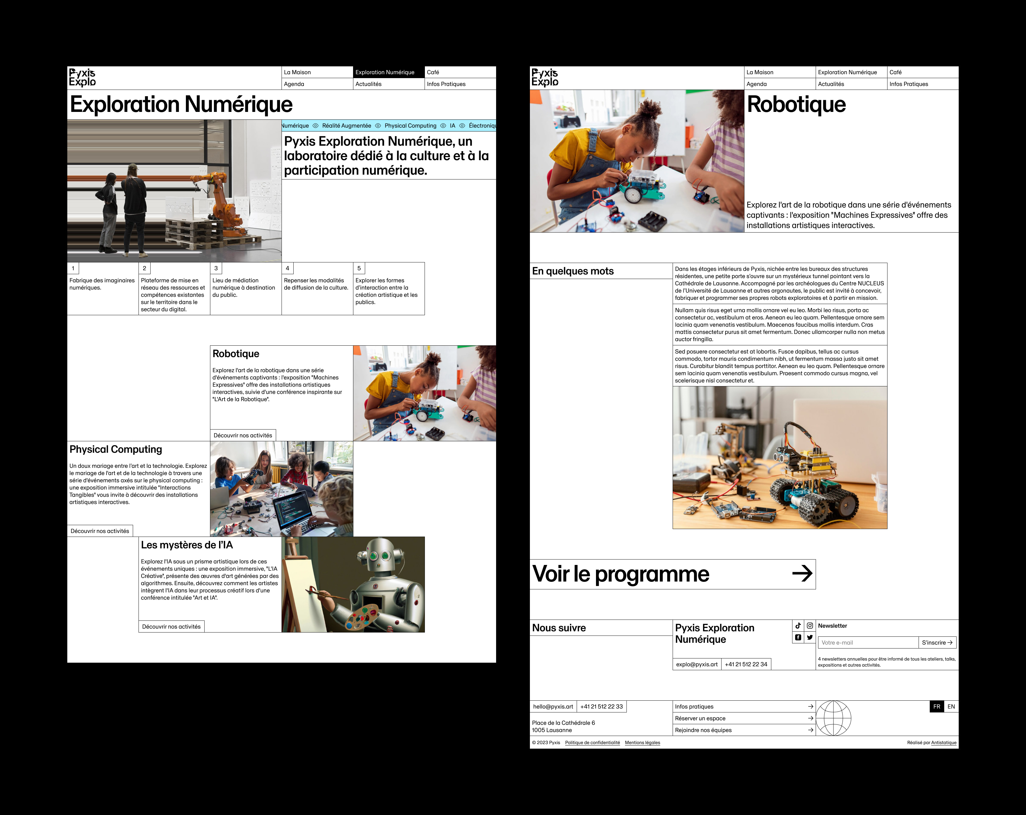 Homepage avec des images plein écran qui défilent.