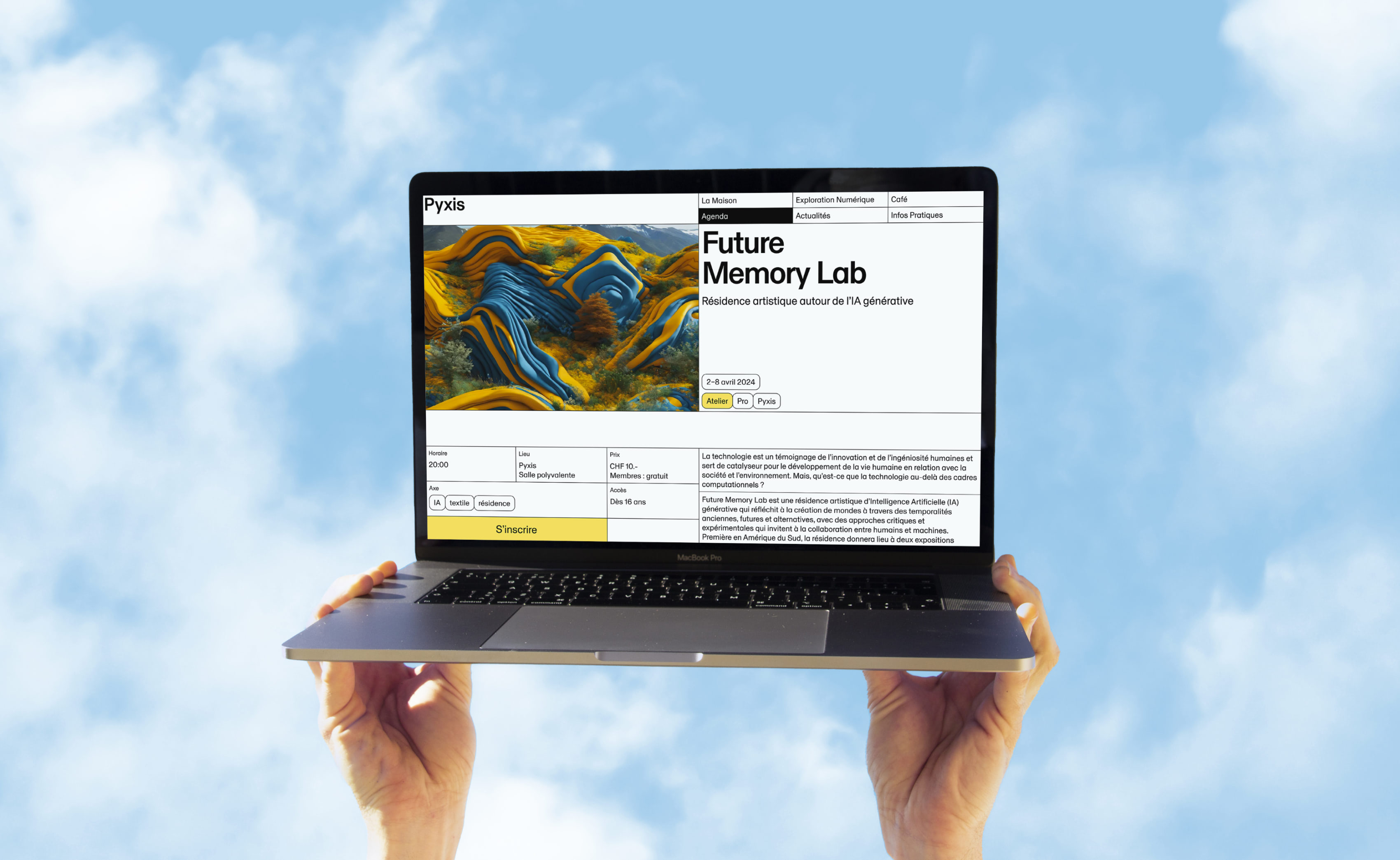 Homepage avec des images plein écran qui défilent.
