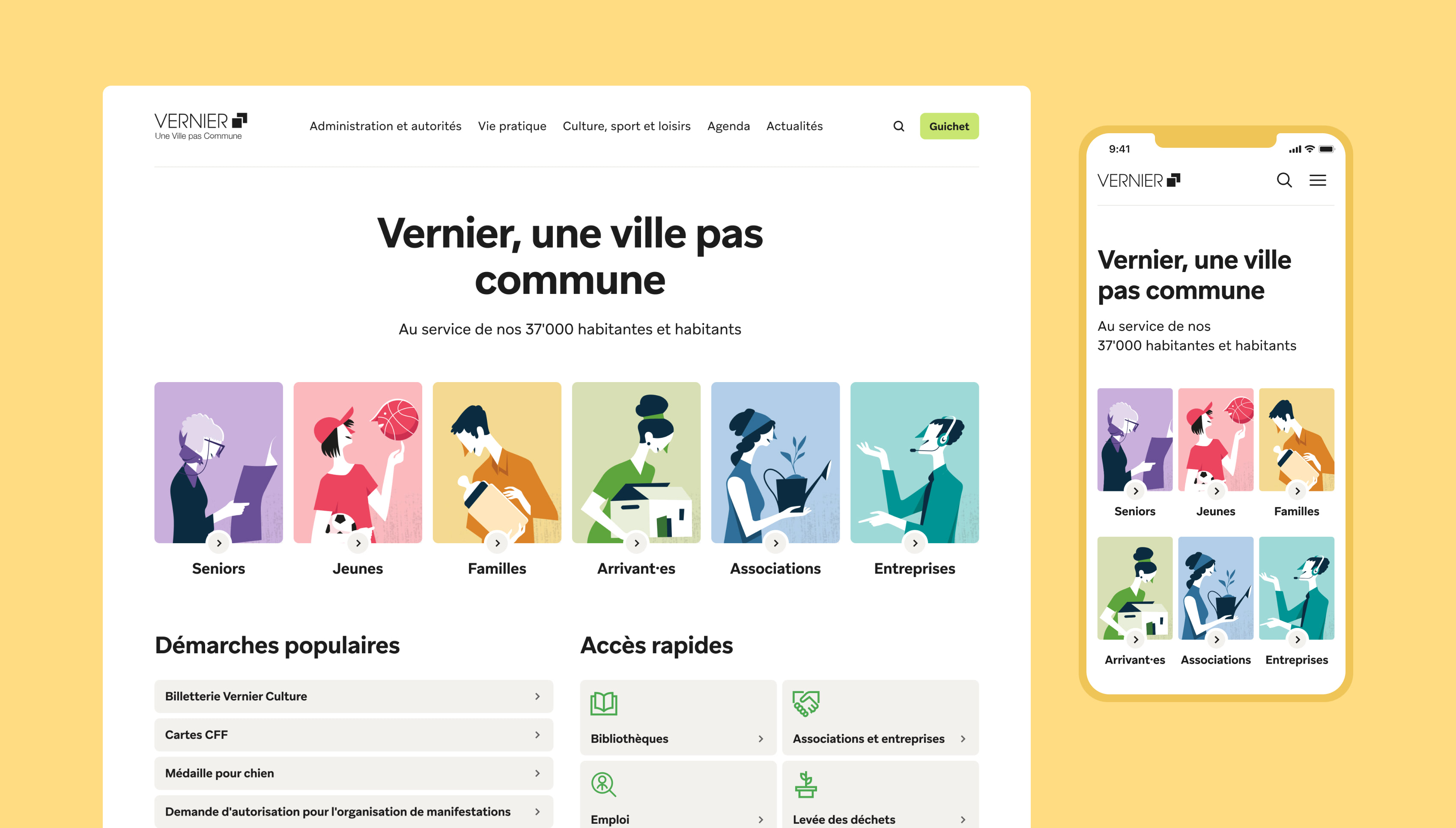 Page d'accueil du site avec des portails vers les types d'utilisateurs.