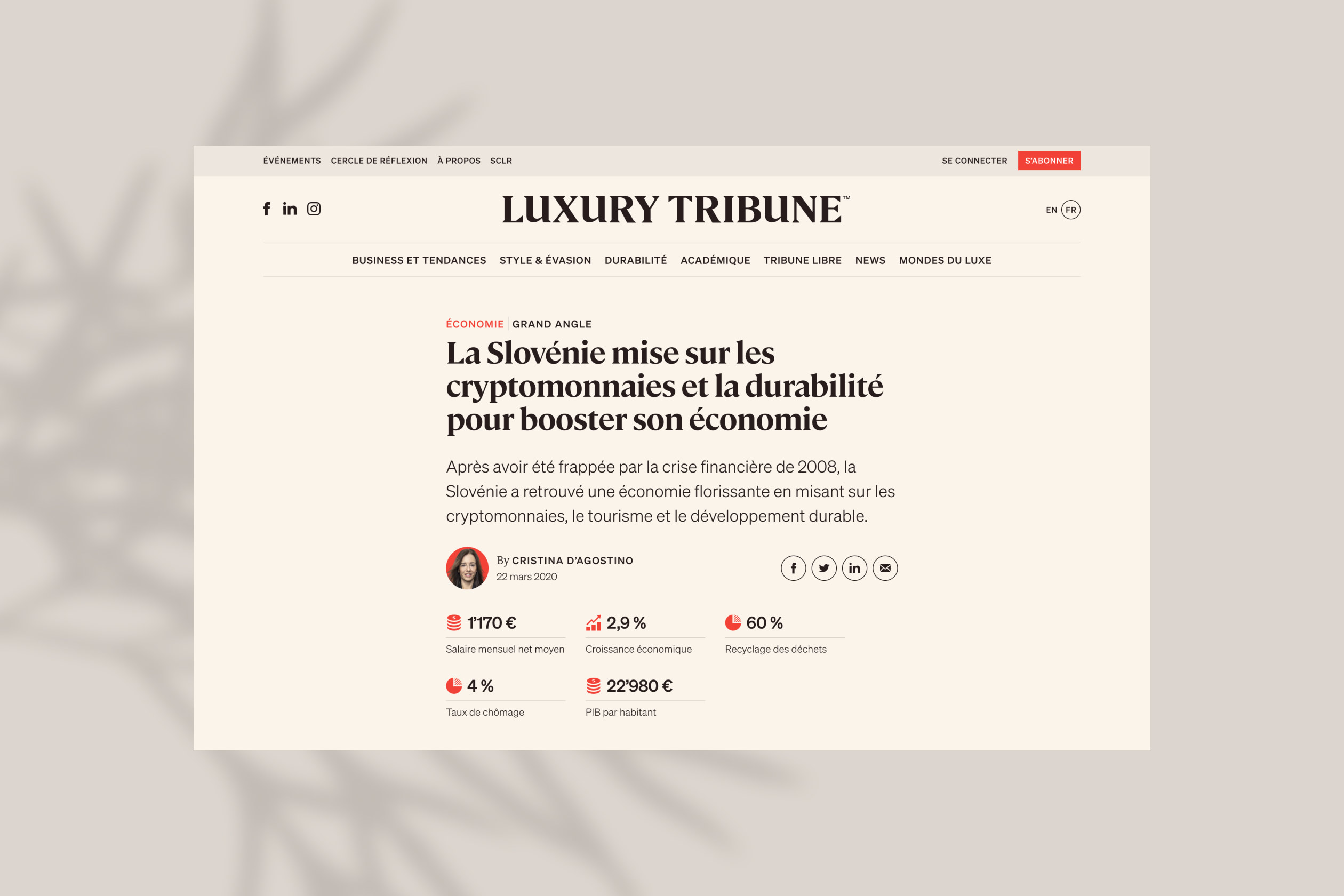 Page de détail d'un article.